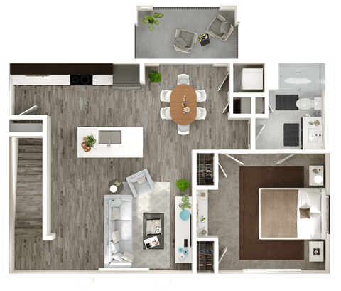 Floor plan for 1 bed, 1 bath, 897 sqft